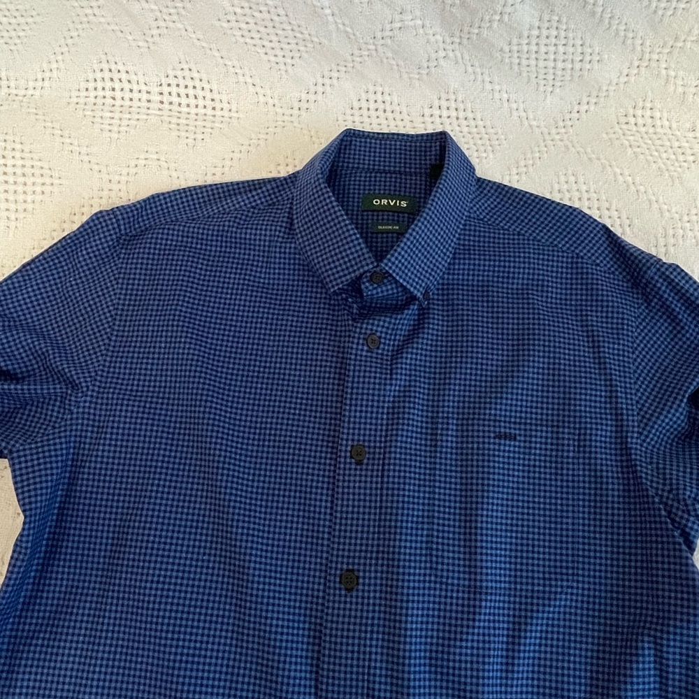 NWOT Orvis Men's Blue Checkered Shirt - Picture 6 of 7